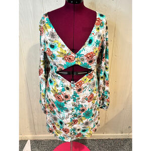 AFRM Sayla Mini Dress Teal Garden Multi Color Large